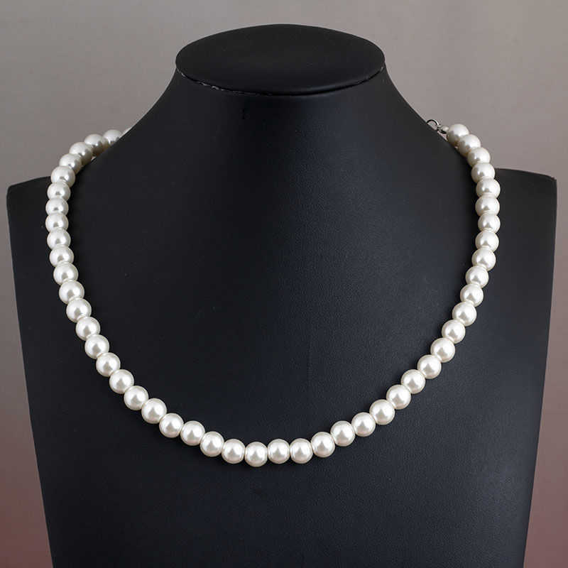 Pearl necklace female mother glass imitation pearl white round bead jewelry cheongsam accessories clavicle chain neck chain