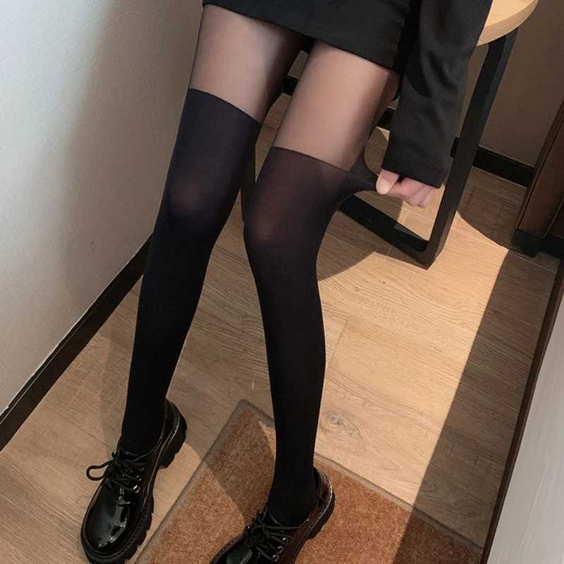 Chaussettes sexy femmes sexy noirs élégants teintés de faux collants slims saliers