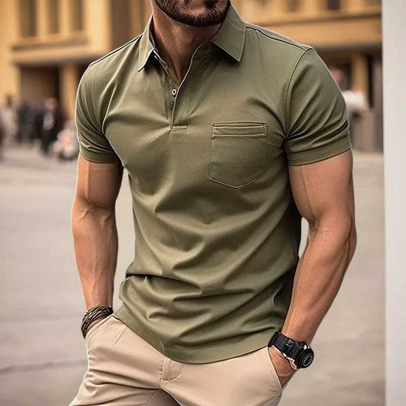 Casual shirts heren heren Summer Casual korte mouwen Polo shirt kantoor Kantoor mode revers Pocket t-shirt heren Ademend kleding 24416