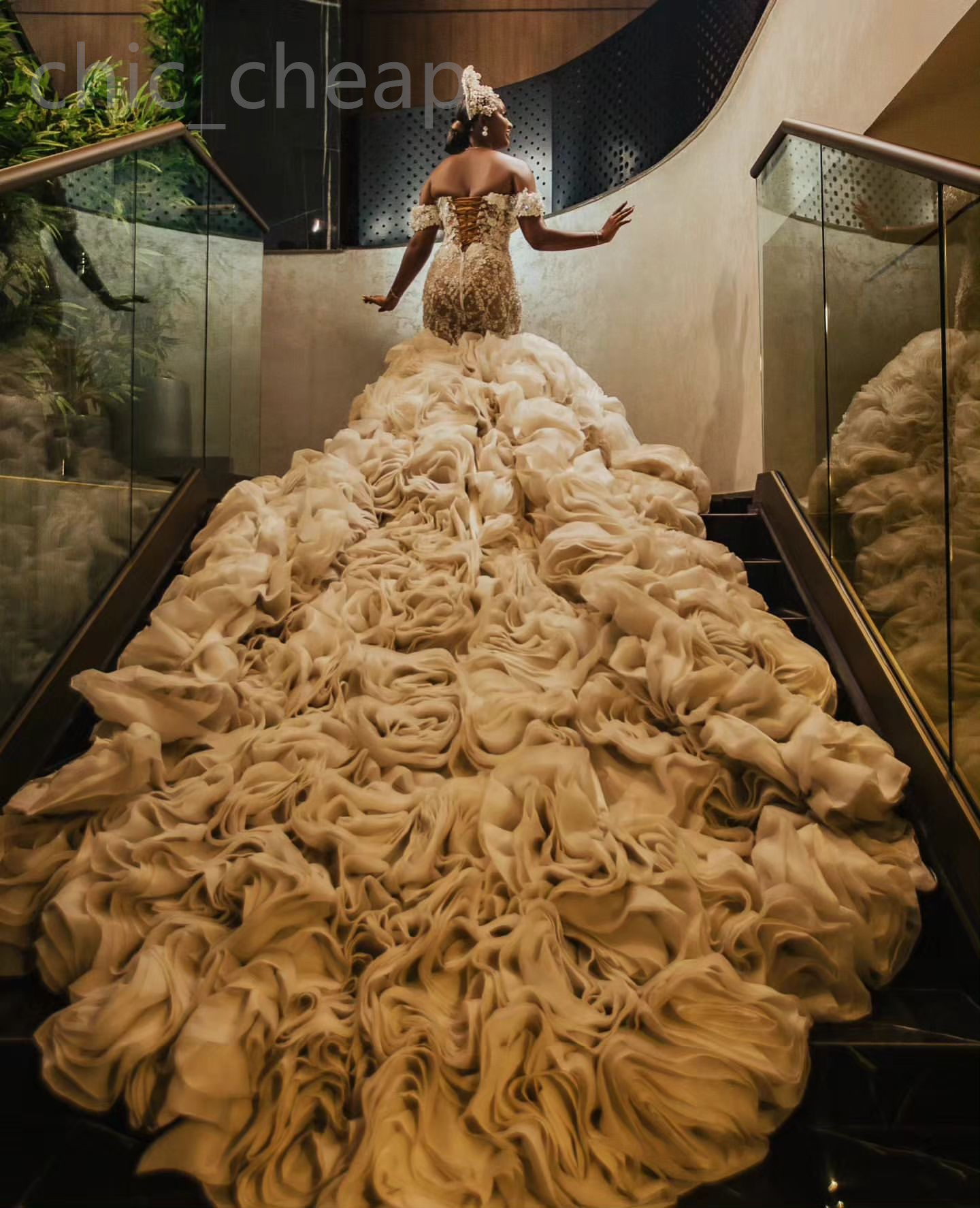 2024 arabe aso ebi plus taille ivory sirène robe de mariée fleuris