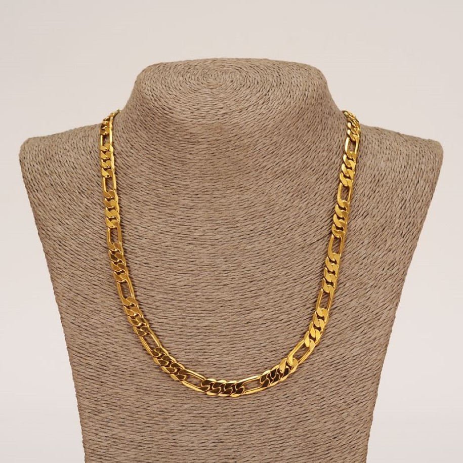 Hela klassiska Figaro kubanska länkkedjan halsbandsarmband sätter 14k riktigt solid guldfylld koppar mode män kvinnor juvelr227b