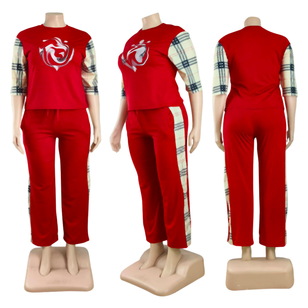 デザイナーの女性トラックスーツサマープラスサイズの衣装コットンシャツトップとパンツ2ピースセットジョガースポーツスーツTシャツズボン衣装の服