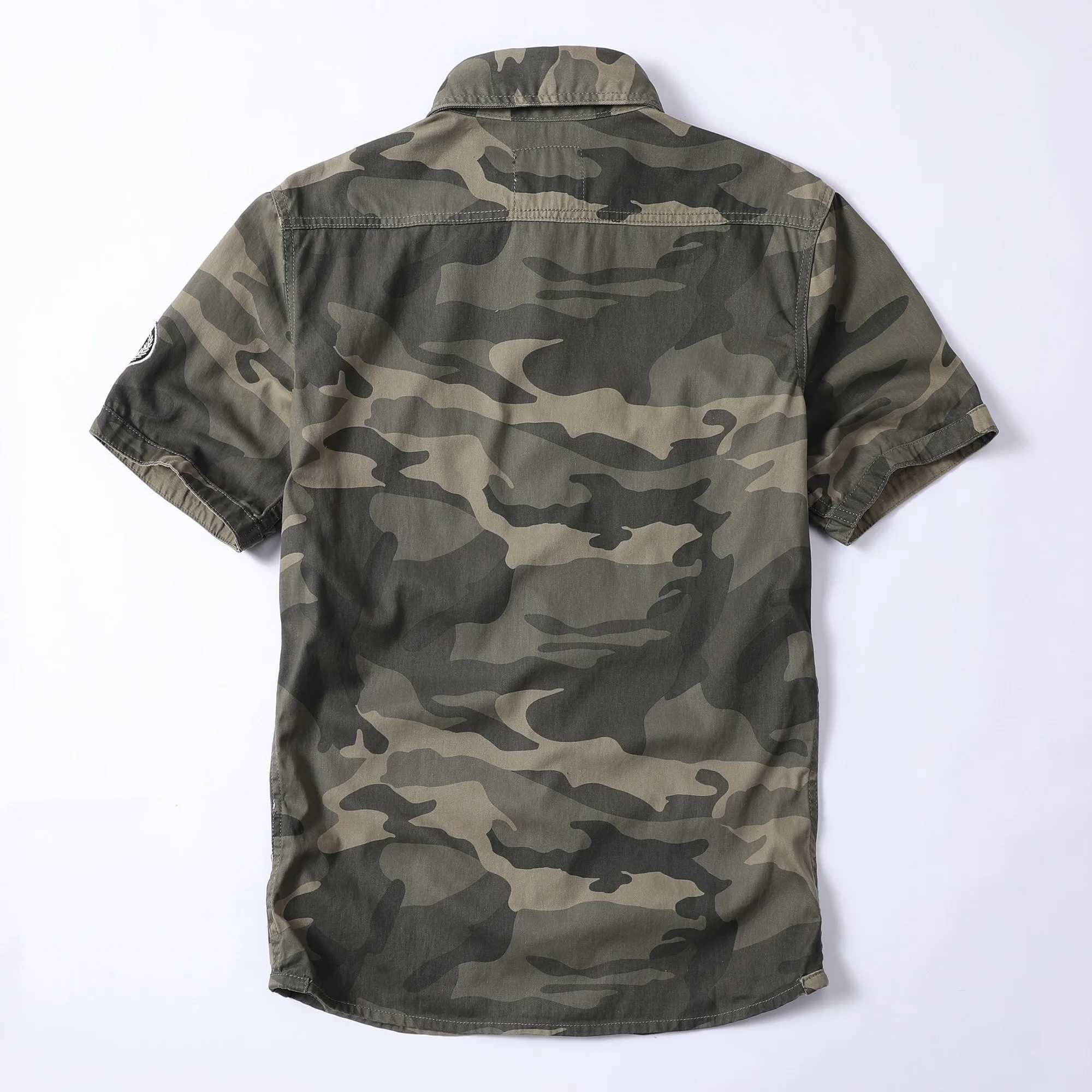 Men's Casual Shirts Mens Summer Vintage Style Short Sleeve Washed Cotton Camouflage Multi Pockets Loose Outdoor Fashion 24416