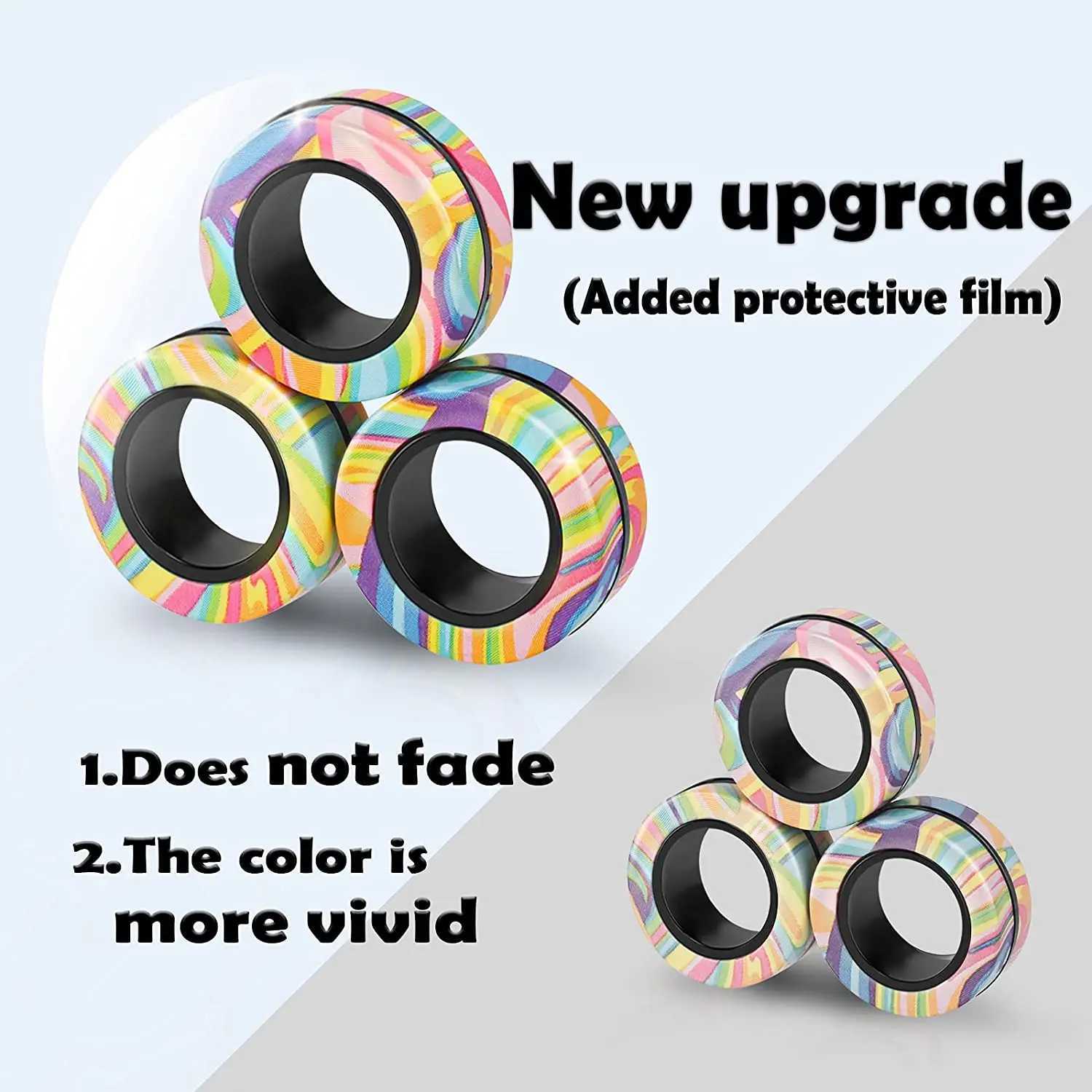 Decompression Toy Finger Magnetic Rings Colorful Fidget Toy Set Adult Magnets Spinner Rings for Relieve Stress Anxiety Relief TherapyL2404