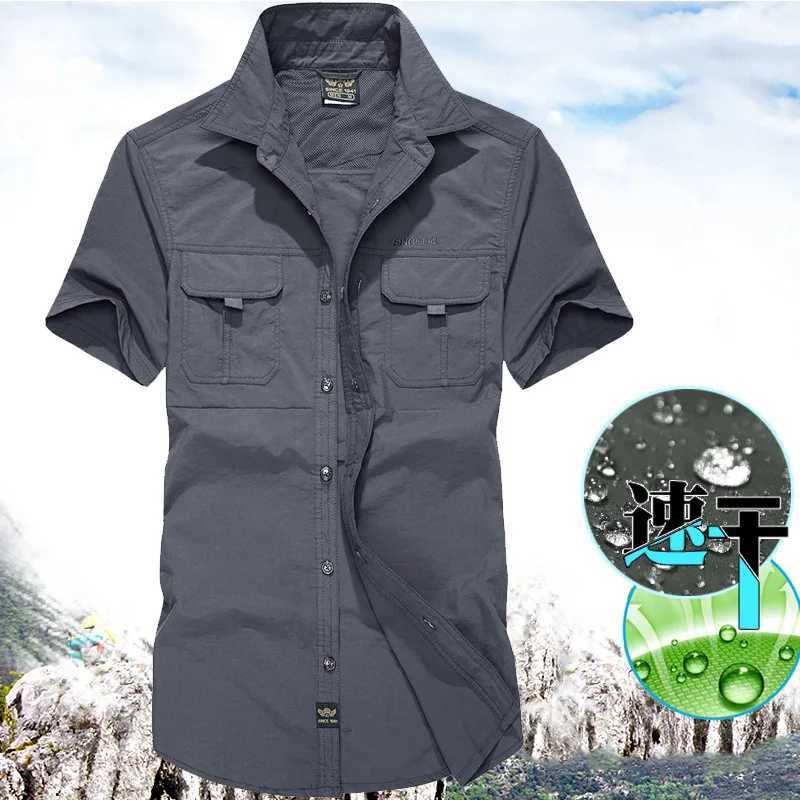 Camisas casuais masculinas Mens de verão de manga curta bolsos de camisa externa de blusa rápida Montanhista Pesca de pesca de trabalho Militar de trabalho Big Size 24416