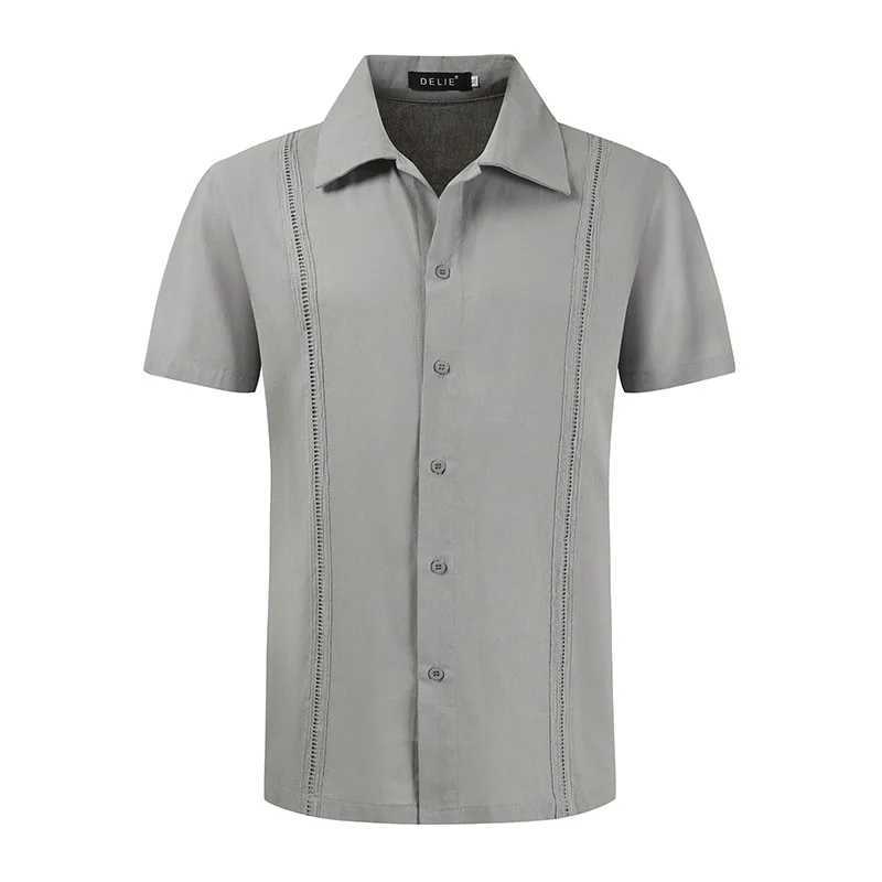 القمصان غير الرسمية للرجال رجال قصير الأكمام قميص شاطئ كوبي شاطئ الجيب Guayabera الرجال الهبي زر أسفل الذكور Chemise Homme 240416