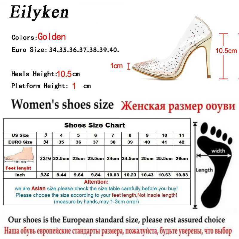 Sandálias Eilyken Fashion Gold Diamond PVC PVC Transparent Womens Pump Spring e Autumn Heels High Salto Sexy Festa Rod Sandals J240416