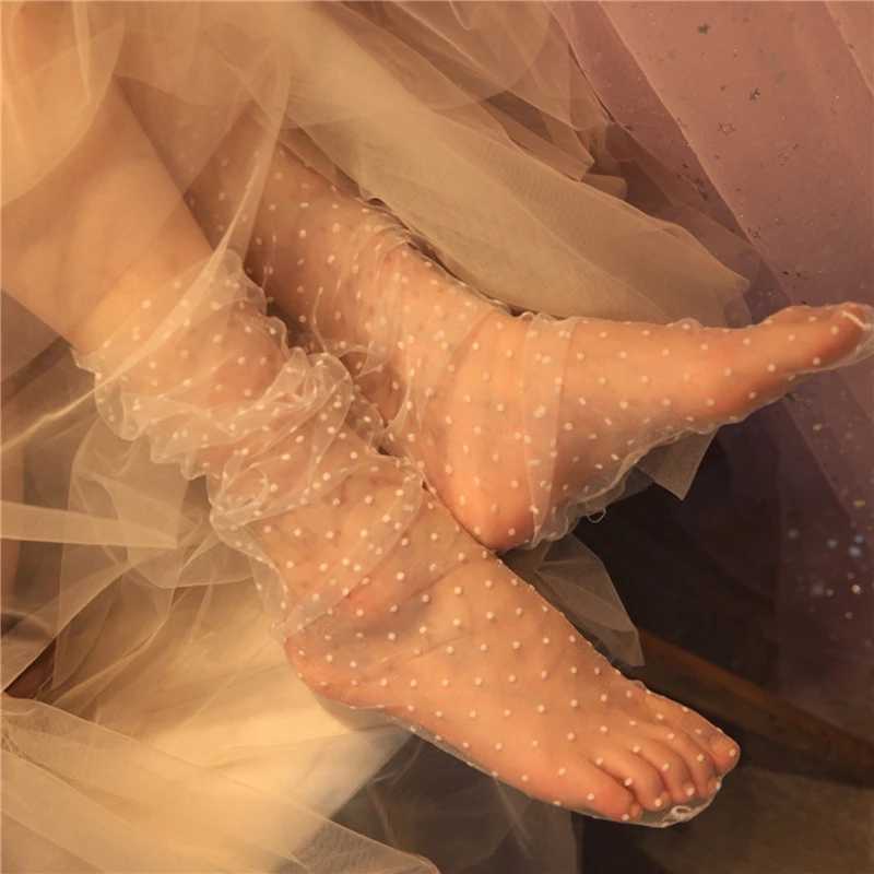 Sexy Socks Sexy Dot Lace Socks Women Transparent Mesh Ankle Socks Ladies Ultra-Thin Princess Tulle Socks Female 240416