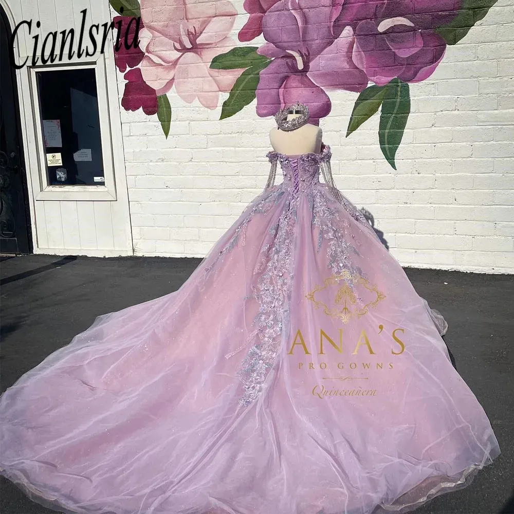 Luxury lilas quinceanera robes en dentelle Bouche de bal robe princesse douce 16 ans pour 15 ans vestidos de anos