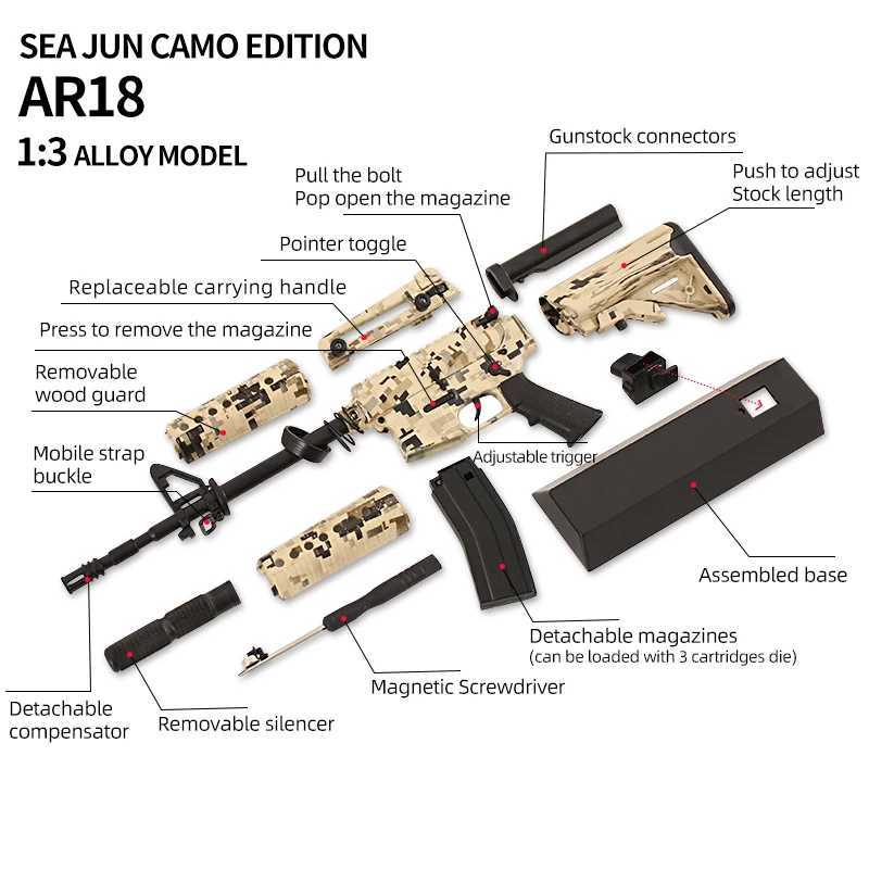 Pistolet toys alliage démonté jouet arme arme ar15 fusil en métal pistolet ak47 awm modèle chaud valeur tir extérieur assemble pour les enfants adultes cadeau 240417