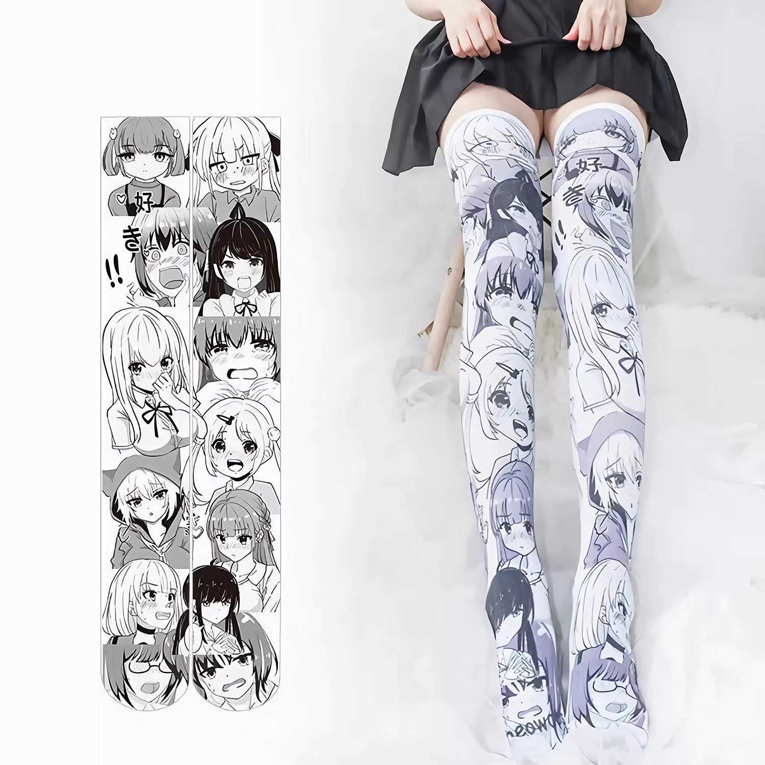 Chaussettes sexy dessins animés bas de dimension en deux dimensions fille anime japonaise sexy mignon cosplay over-the-knee tube personnalité de personnalité velours 240416