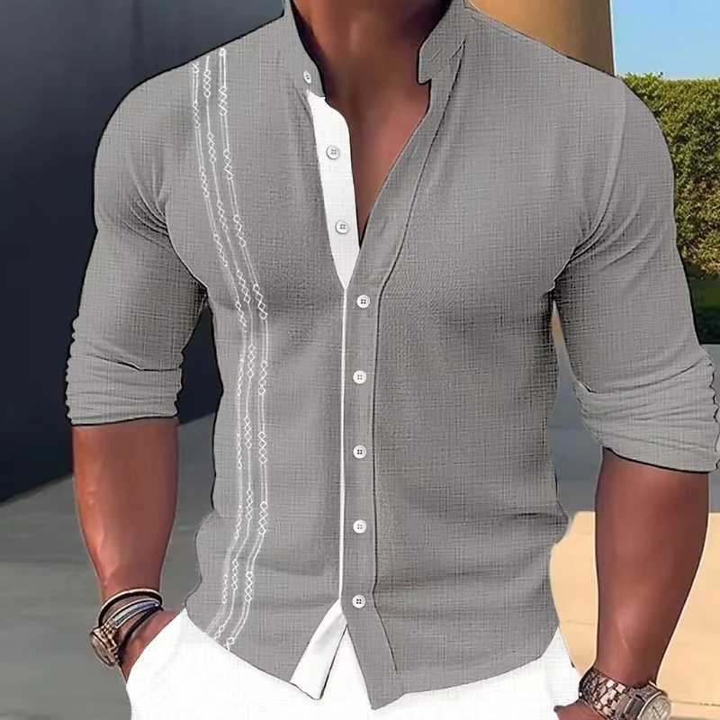 Camisas casuais masculinas 2024 Mens Casual Mens camisa de camisa de colarinho de manga longa Office Business 240416