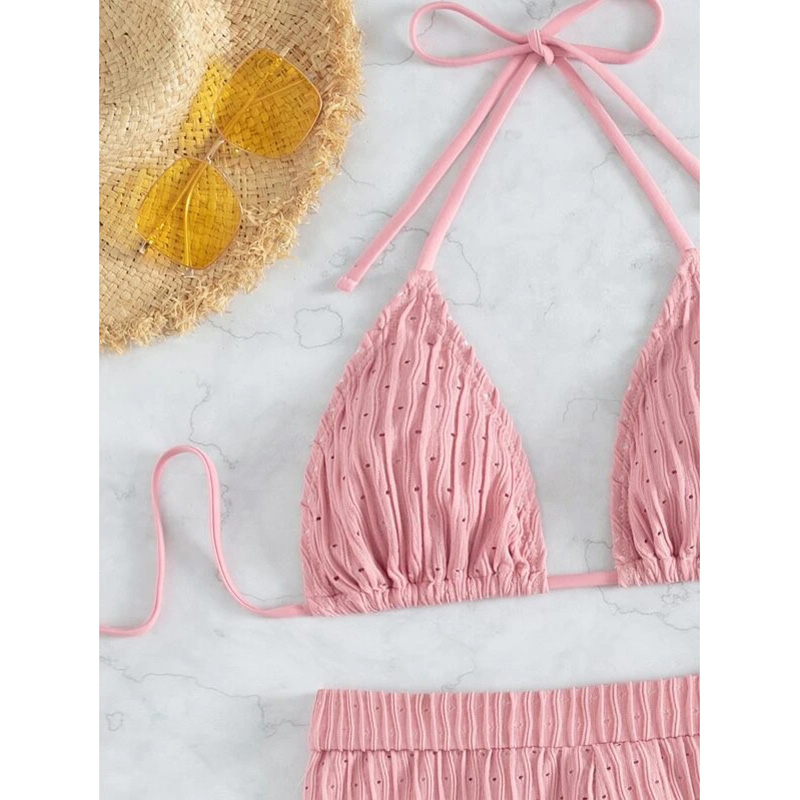 Women's Bikini Set Back Braided Straps Sexy Two Piece Triangle Bikini Sets With High Waisted boy shorts