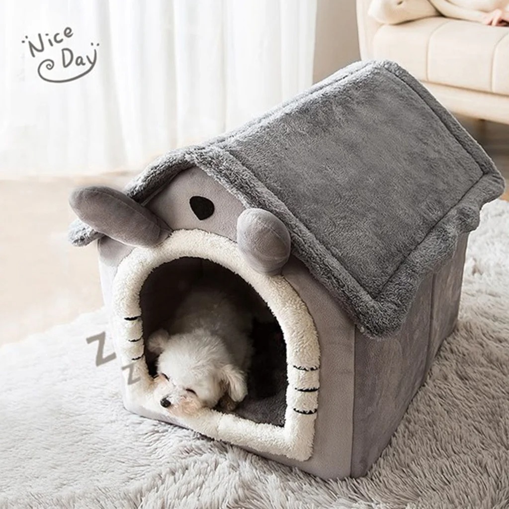 Cat / lit de chien Poldable Pet Anim Sleeping Lips amovible et lavable Cat House Kennel For Dog House Indoor Cat Nest