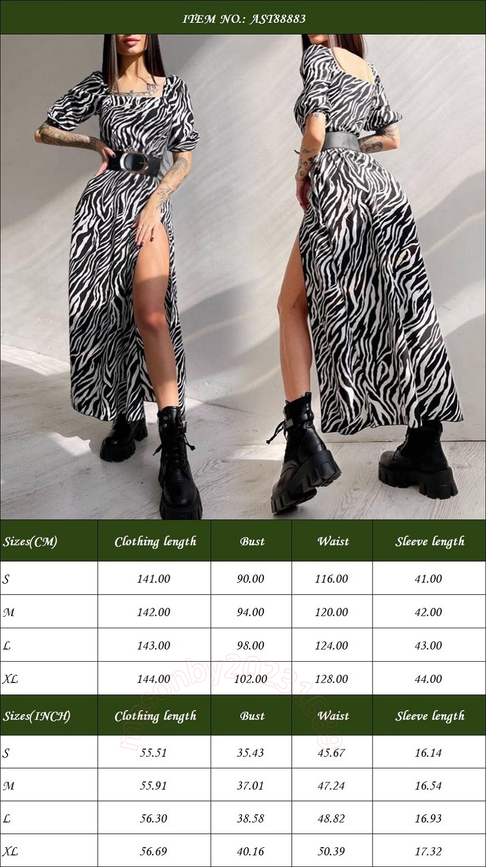 Europäische und amerikanische Frauenmodische Frühlingssommer sexy Split Zebra Printkleid