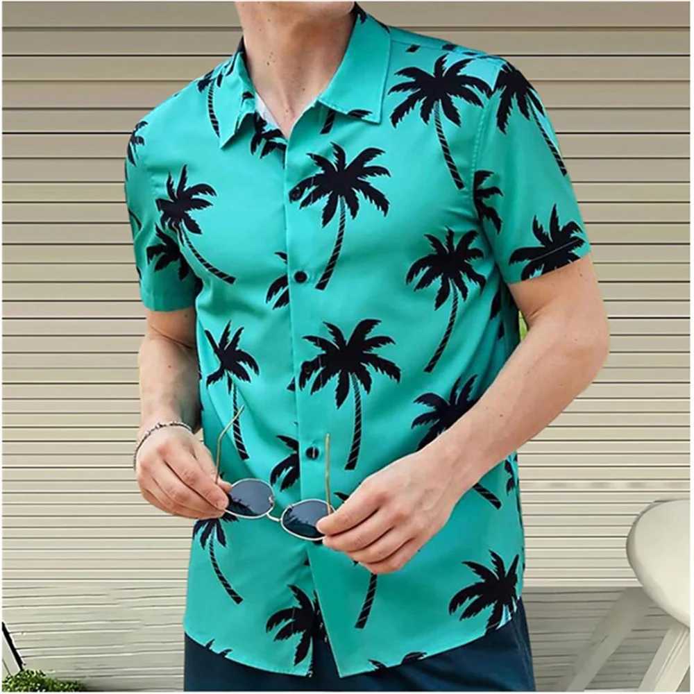 Men's Casual Shirts 2024 New Mens Shirt Hawaiian Printed Short sleeved Top Flip Collar Summer 3D 24416