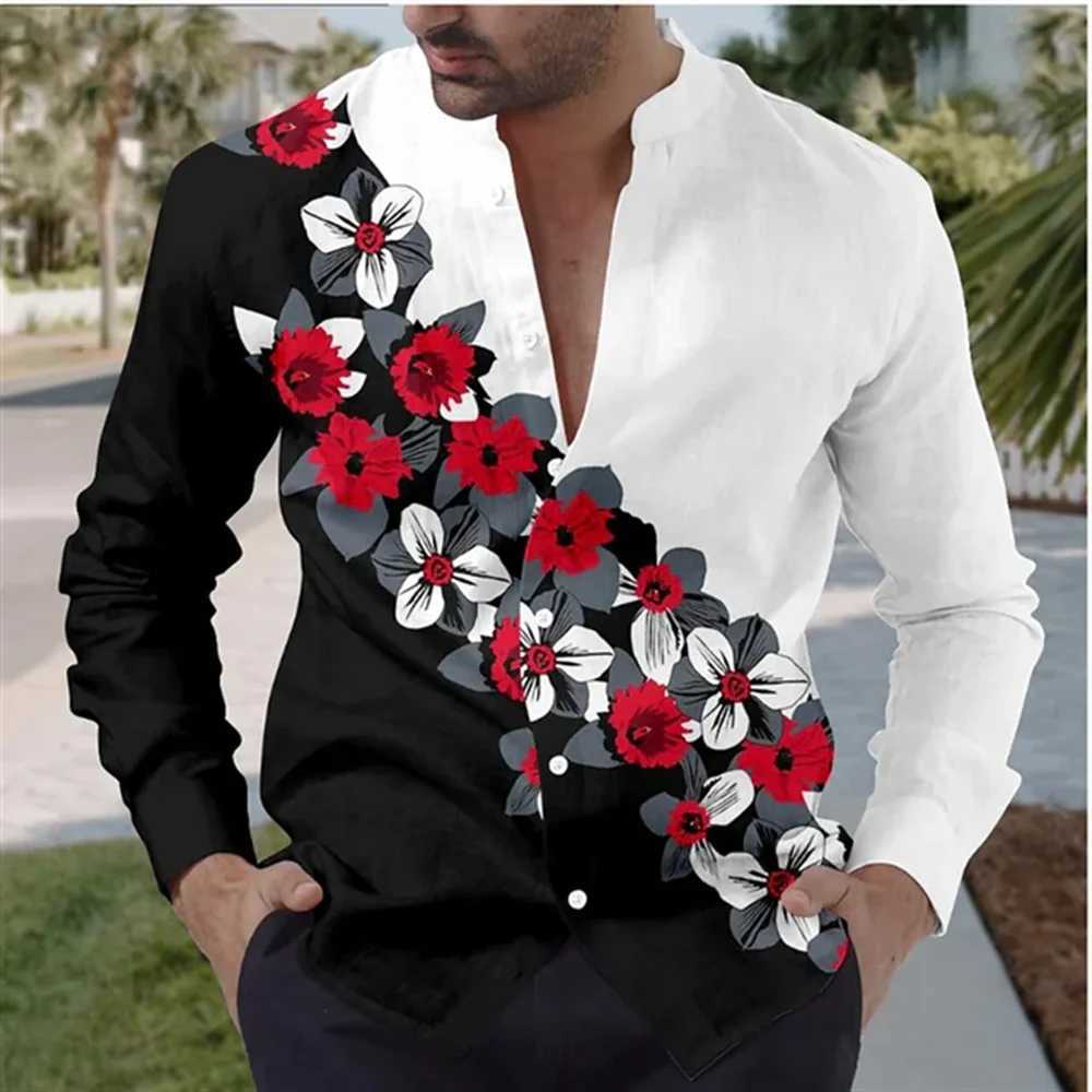 Herren-Casual-Shirts Herren-Shirts für tägliche Outings Weekends Sommer Frühling und Herbst Mode Stand-up-Halsband Langarmed Rose XS-6XL 240416