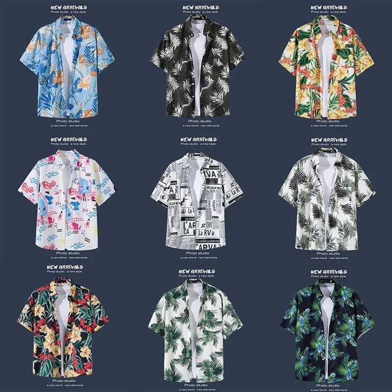 Herren lässige Hemden Herren Hawaiian Shirt Vintage Print Single Breasted Shirt T-Shirt Revers Lose Casual Fashion Beach ALLES 240416