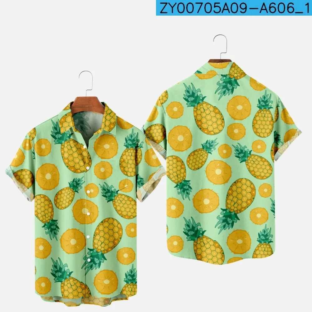 Mäns casual skjortor blusar 3d tryck frukt ananas skjorta man mode korta ärmar knappen lapel streetwear överdimensionerade strandkläder 24416