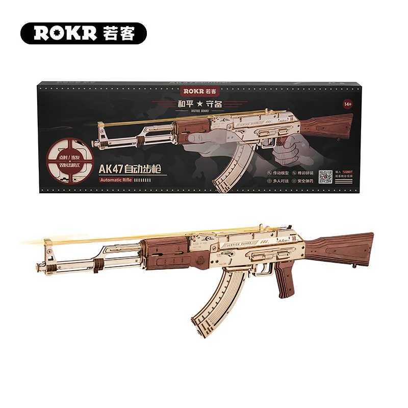 Brinquedos de armas AK47 Automatic Rifle Childrens Toys Simulação Simulação de madeira montada Brinquedos de quebra -cabeça 3D Presente 240416