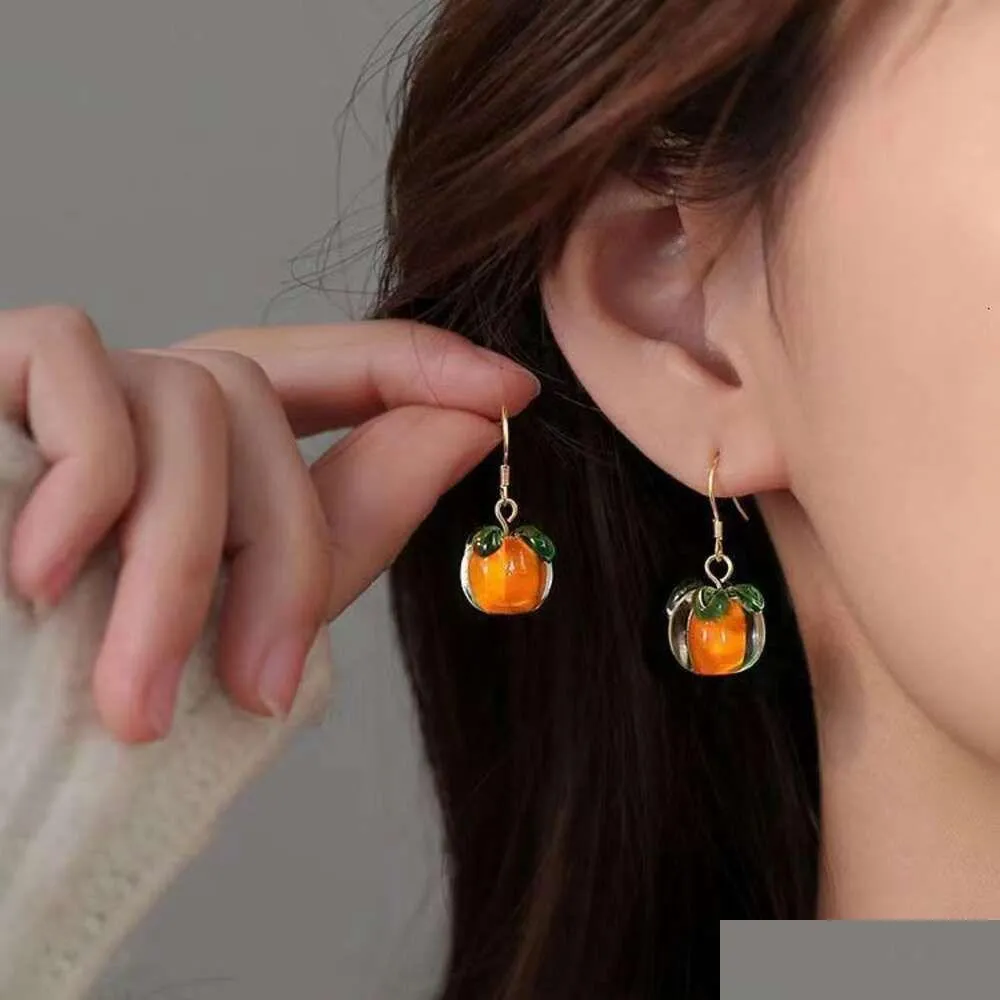 New Persimmon Ruyi for Women with A Small and Elegant Style, Light Internet Red Earhook Earrings