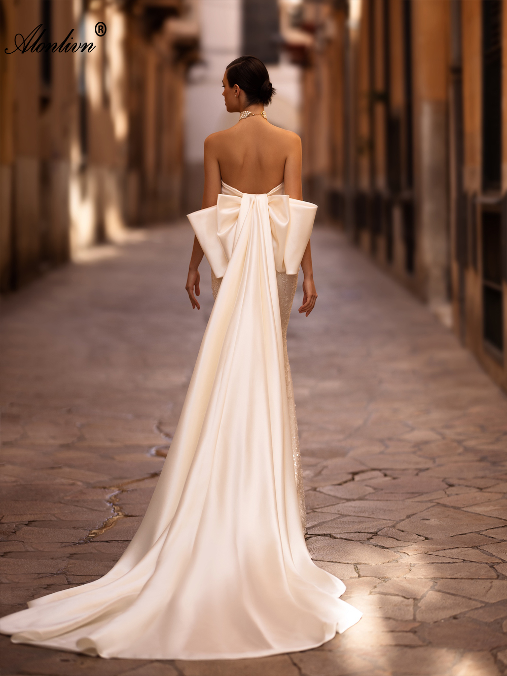 Faszinierende funkelnde Spitze trägerloser Meerjungfrau Hochzeitskleid mit außerhalb der Schulter exquisit