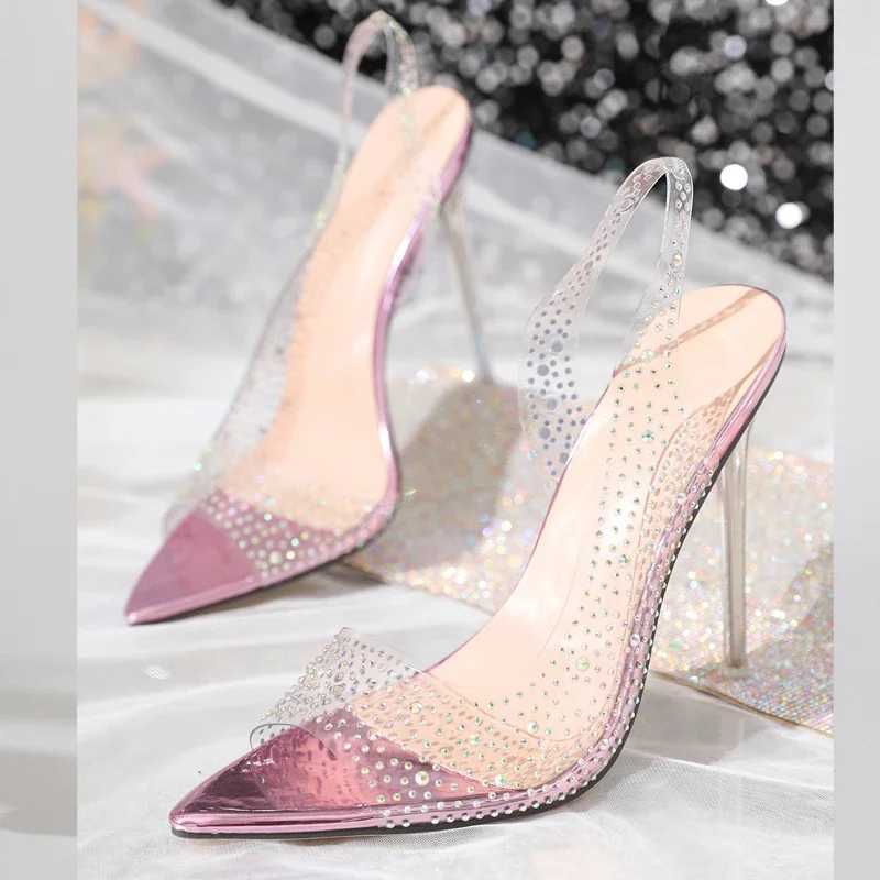 Sandals Eilyken Sexy Crystal PVC Transparent Peel Toe Womens Pump Thin High Heels Slippers Elegant Banquet Stripe Sandals J240416