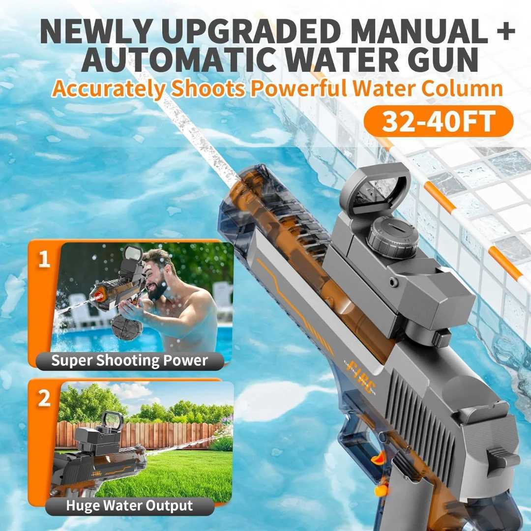 Gun Toys Ny Strongest Electric Water Guns Transparenta Automatic Long Range Guns Bästa vattenpistol för sommarpool Toys For Kid Adu 240416