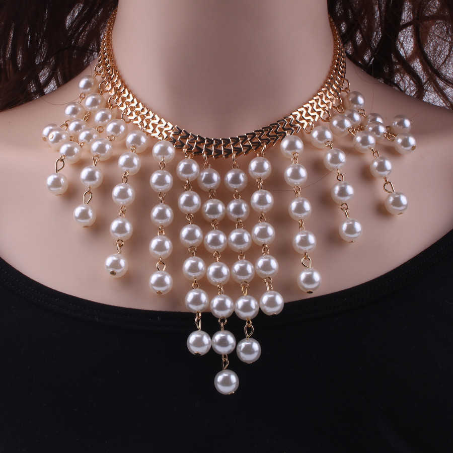 Jewelry Fashion Imitation Pearl Necklace Womens Versatile Water Drop Multi layered Sweater Chain