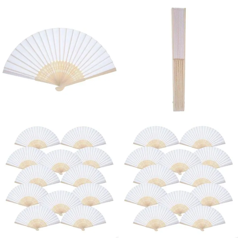 12 pack hand held fans party favor white paper fan bamboo folding fans handheld folded for church wedding gift