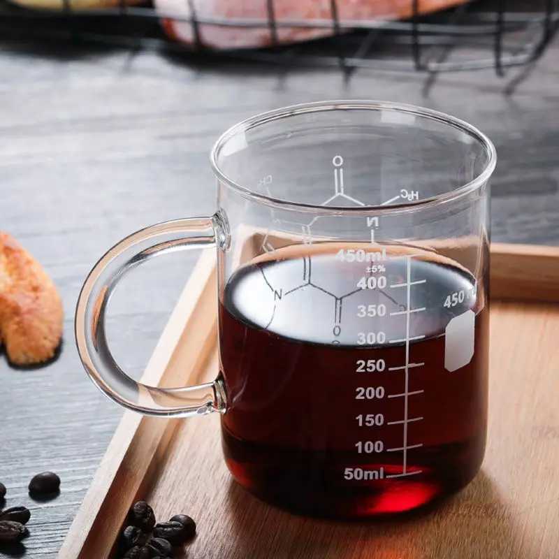 Tasses tasse de bécher de caféine Tasse de bécher gradué avec poignée borosilicate verre multifonction de qualité alimentaire mesurant K2V 240417