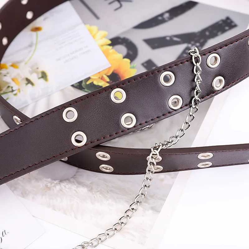 Waist Chain Belts Women Double Ring Belts Double Hole Eyelet Grommet Leather Buckle Punk Pin Belt Leisure Dress Jeans Gothic WaistbandL240416