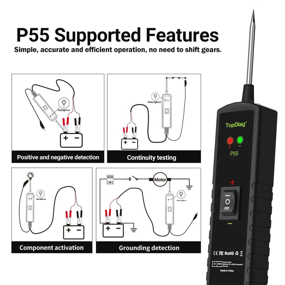 New P55 Automotive Power Circuit Probe Tester 12V 24V Car Test Light Electrical Diagnostic Tool Kit AC DC Short Diagnosis Finder