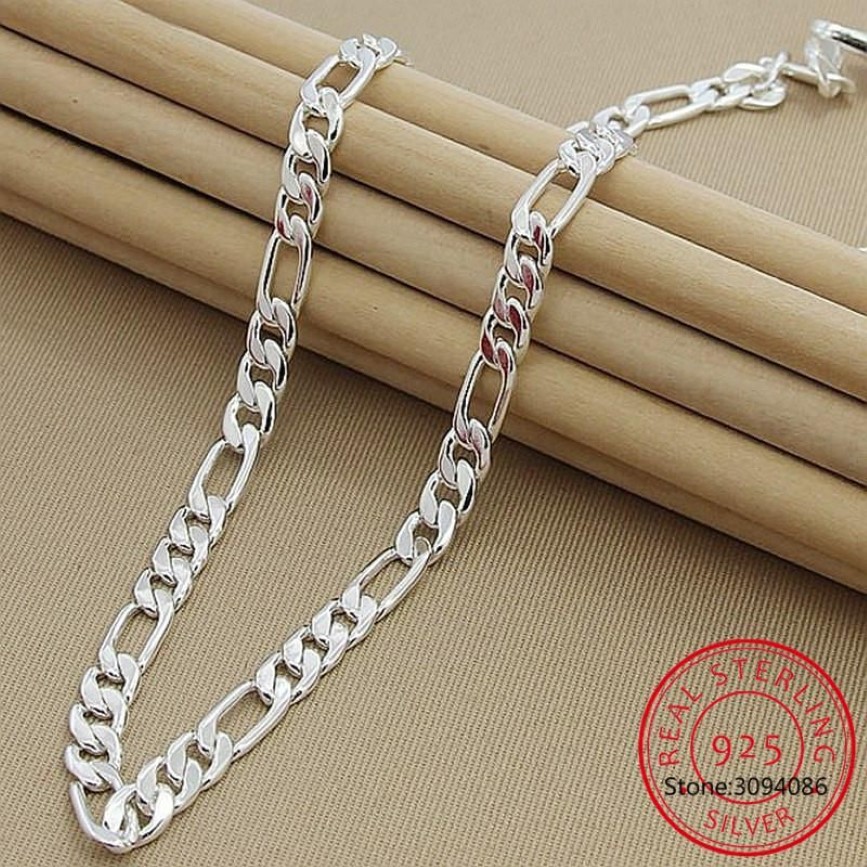 925 Sterling Silver 6mm 8mm Chain Sideways Necklace Man Woman Senior Luxury Jewelry Statement Necklace268e