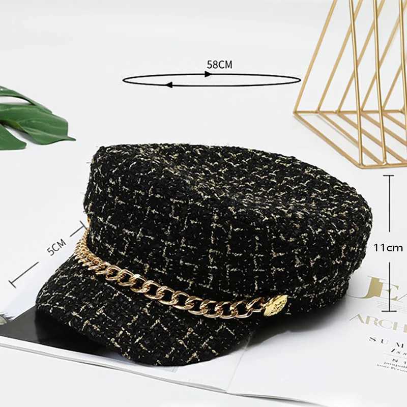 Z4ZR Berets Pearl Chain Flat Top Navy Hat Fashion Beret Caps Berret Woman Octagon Hats Designer Designer D240418