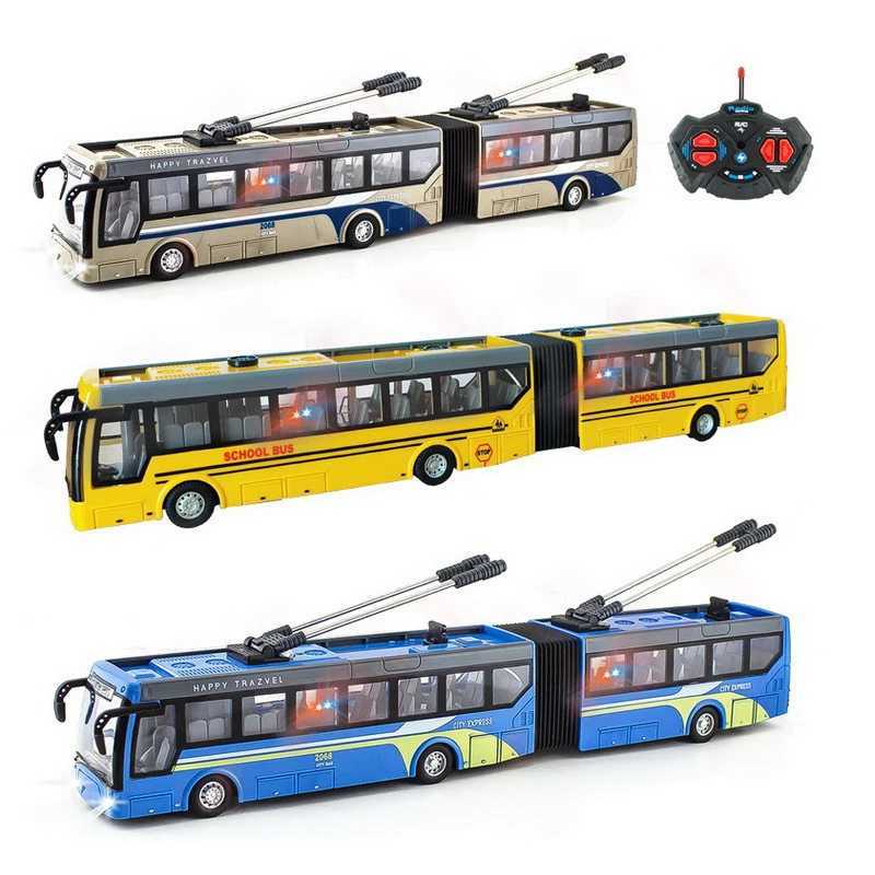 Diecast Model Cars 1 48 4ch rc bus jouet avec lumières touristique électrique et tourisme de bus bus bus scolaire childrens toy car garçons cadeaux j240417