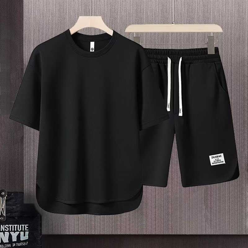 Esportes de lazer conjunto para homens da marca Trendy Brand solta e shorts de mangas curtas simples combinadas com uma roupa bonita