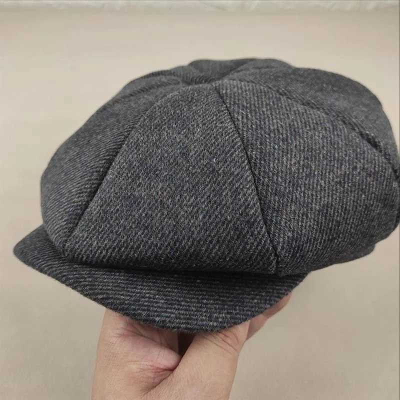 Boinas grandes homens de cabeça robusta boinas adultos henringbone sentiu o octógono boné feminino de inverno chapéu de abóbora gatsby hera plana tampa 56-58cm 59-60cm D240417