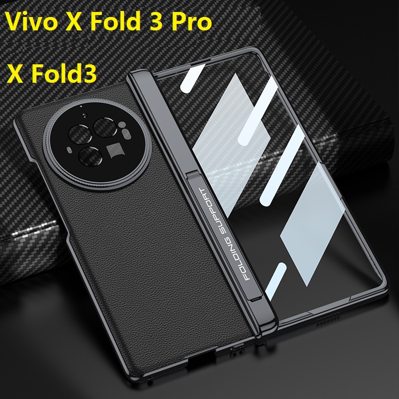 Slim Leather For Vivo X Fold 3 Pro fodral Glas Film Folding Stand Magnetiskt gångjärnsskyddsskydd