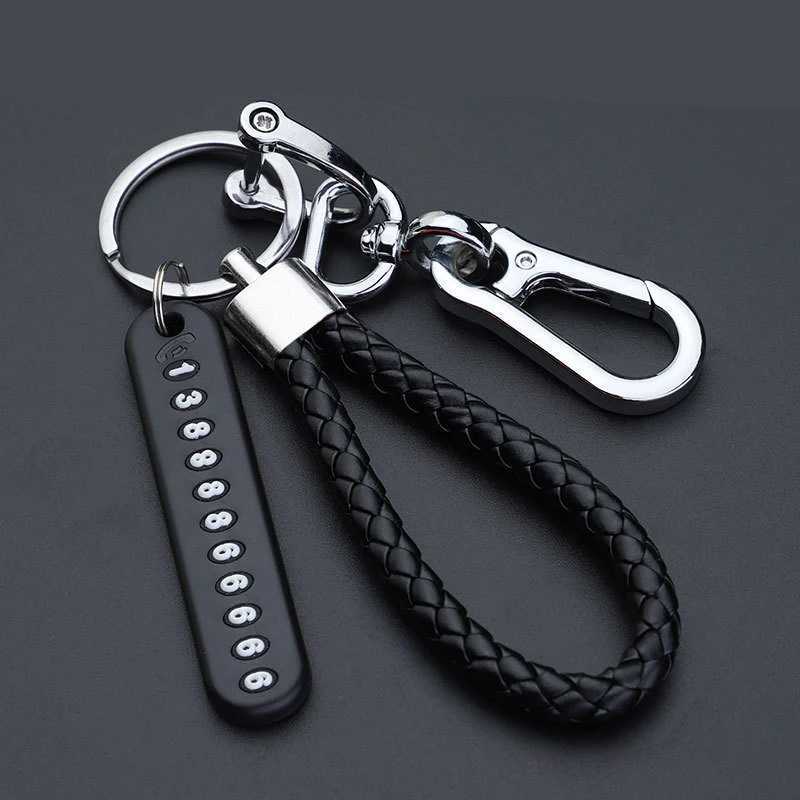 Keychains Lanyards Anti-lost Car Keychain Phone Number Card Keyring Leather Bradied Rope Auto Vehicle Key Chain Holder Accessories Gift for Husband d240417