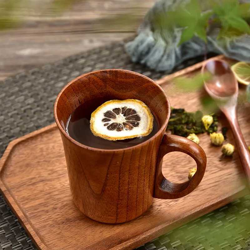 SF2A Tagne in legno Big Belly tazza di tazza con maniglia fatta naturale naturale tè da tè da tè latte tazza di acqua giapponese cucina bar 240417