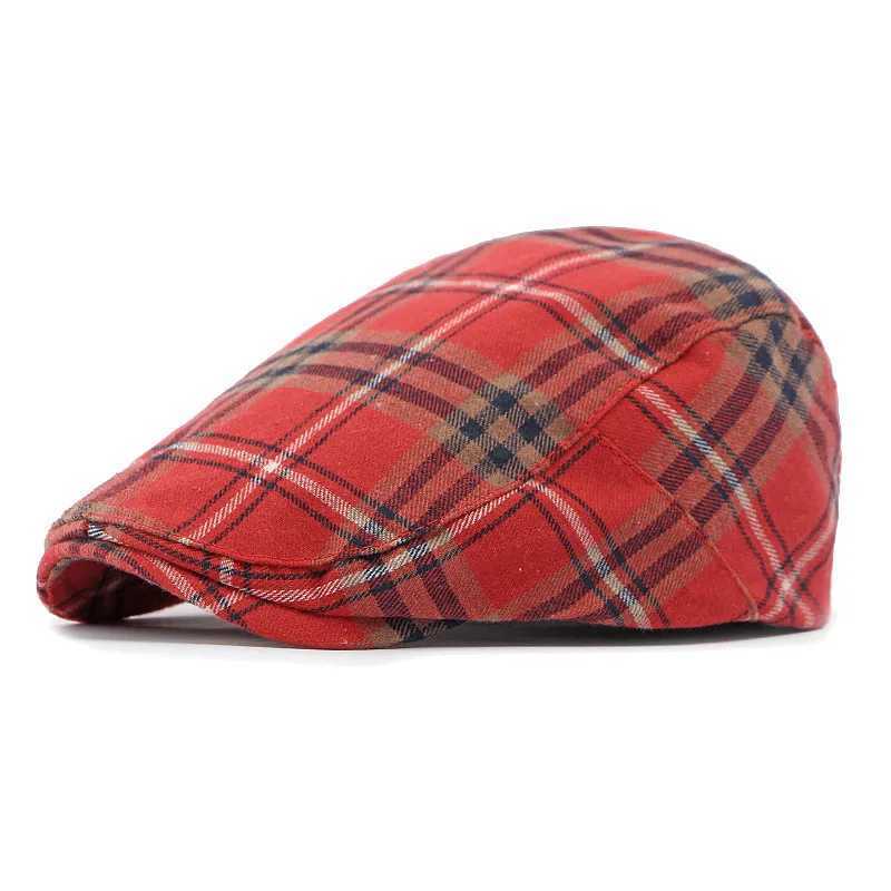 Berets 2024 Four Seasons Cotton Plaid Print Newsboy Caps Flat Peaked Cap Men and Women Painter Beret Hats 162 d24417