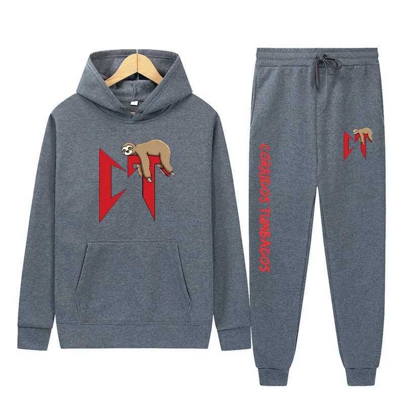 Damen Hoodies Sweatshirts Corridos Tumbados Hoodies + Hosen Set Männer Mode Casual Sweatshirts Sprotpant Frauen Harajuku Kapuzenpullover Sportwarenanzug 240413