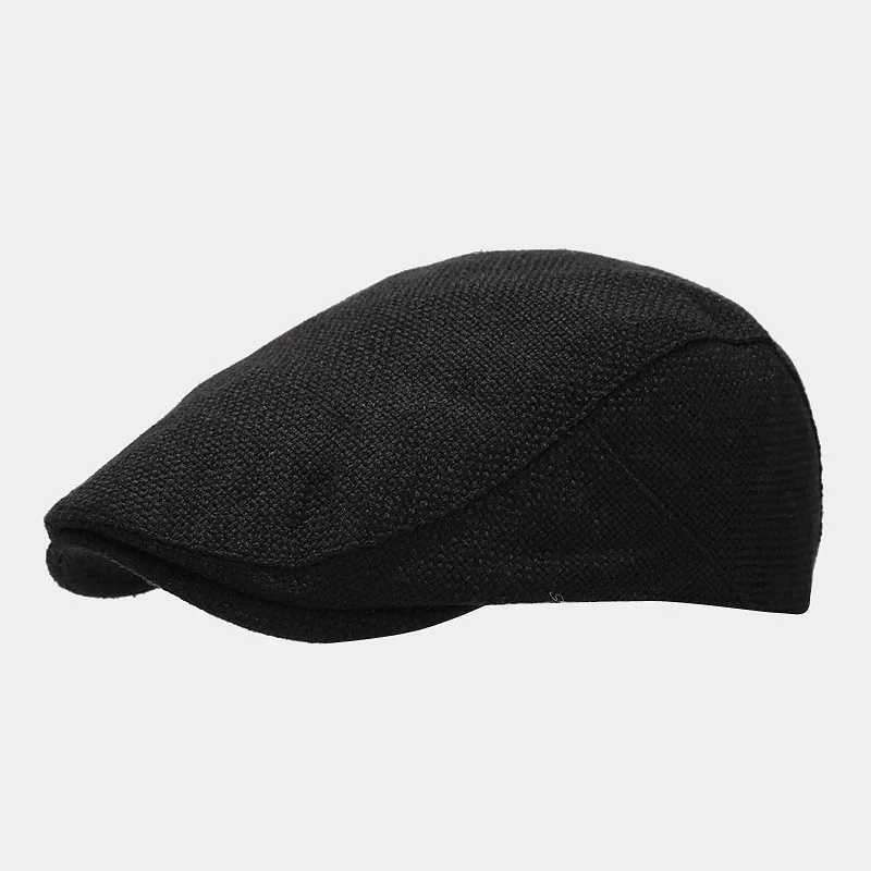 DHBG BERETS SOMMER MENS BERET LINEN toppade CAP Justerbara nyhetsbofall Caps Breattable Vintage Solid Black Ivy Duckbill Hats Boinas Para Mujer D24418