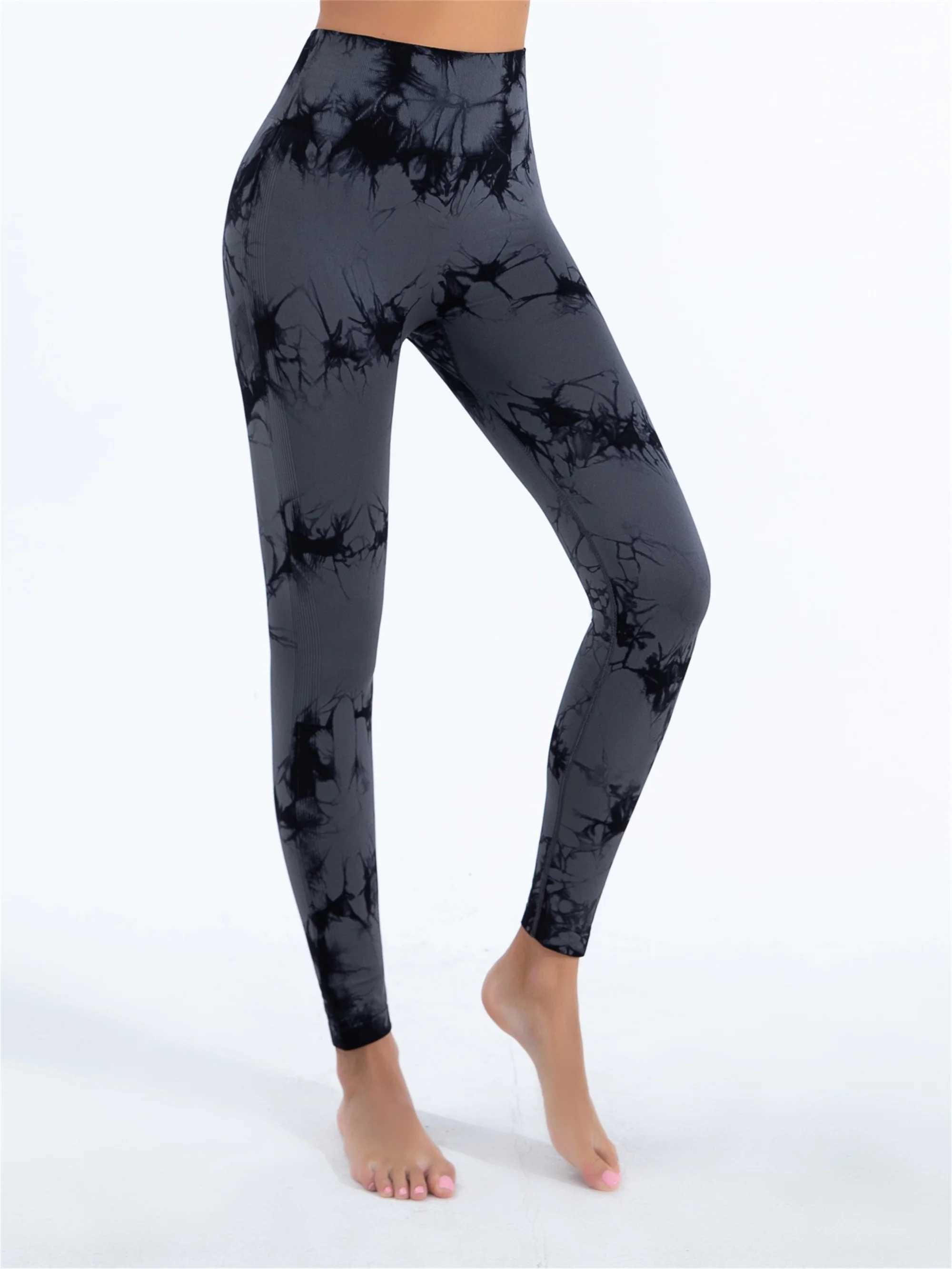 Pantalons actifs Ladies 2024 Nouveaux legas de yoga à dye tie sans couture hauts hauts de base de base hautement élastique pantalon pour la mode de gym Women2403