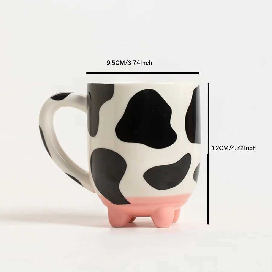 Mugs 500ml/17oz Cute Cartoon Ceramic Cup Creative Cow Pattern And Footed Water Mug CupCoffee Cup Summer Winter Drinkware Gift 240417