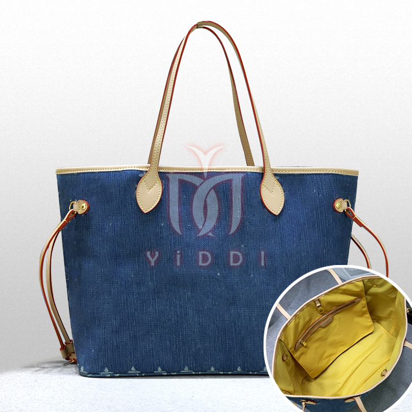 Kvinnor Casual Denim Bag Tote Bag designer denim shopping väskor strand väska helg rese tyg väska mamma väska kvinna mode stora denim handväskor aldrig shopping full väska