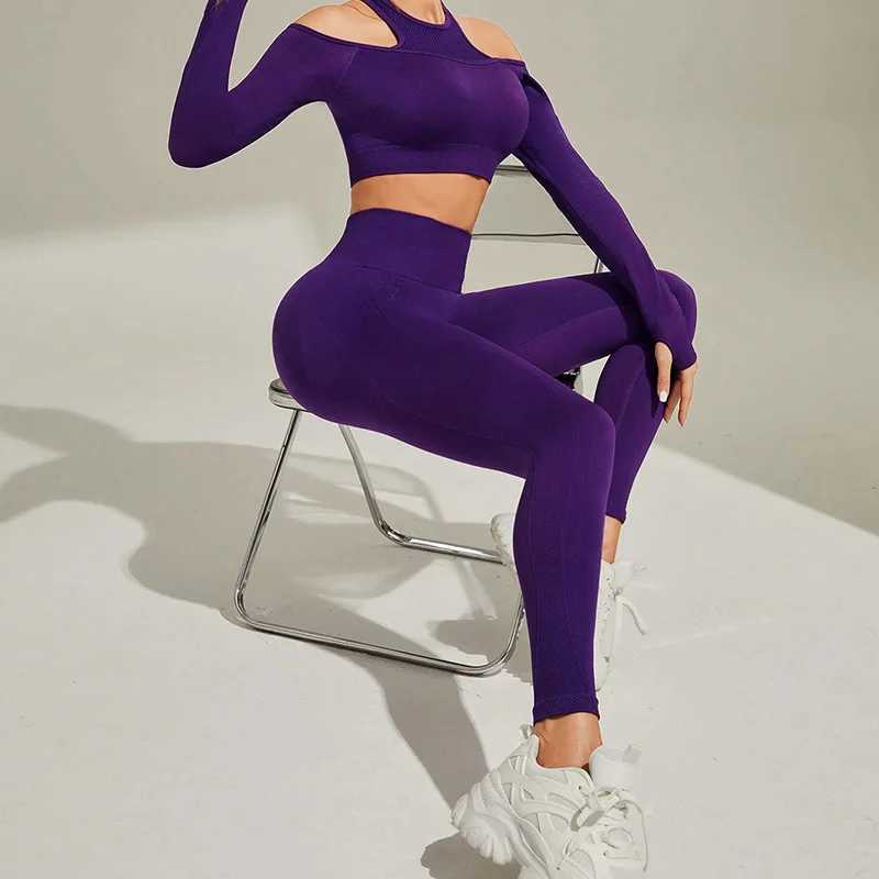 Damen -Trailsuits Wash Sportset für Frauen nahtloser Yoga -Anzug Langarm Fitness Top mit Butt Lift Scrunch Workout Leggings Fitnessstudio Wearl2403
