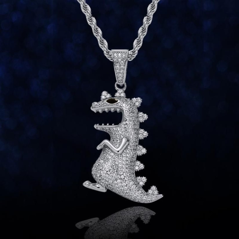 Pendant Necklaces Creative Cartoon Dinosaur Iced Out Cubic Zircon Necklace Cool Hip Hop Jewelry Gift For Men Party226S