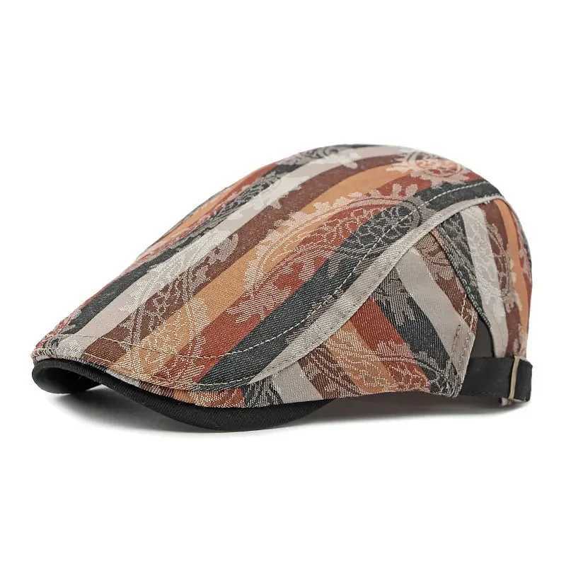 Berets Spring Cotton Print Newsboy Caps Flat Peaked Cap Men and Women Painter Beret Hats 160 d24417